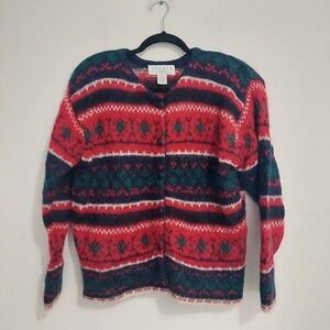 Michelle Stewart Studio VTG 90s Cardigan Fair Isle Mohair Blend Size M Button Up